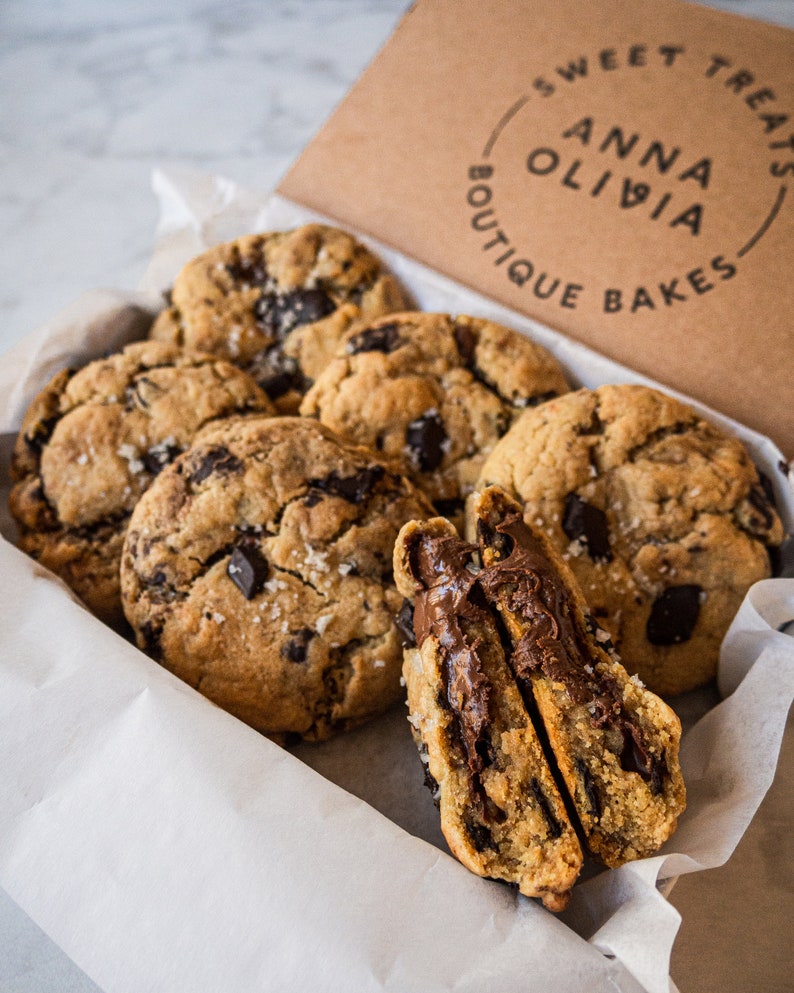 Browned Butter Nutella Stuffed Salted Choc Chip Cookies Etsy