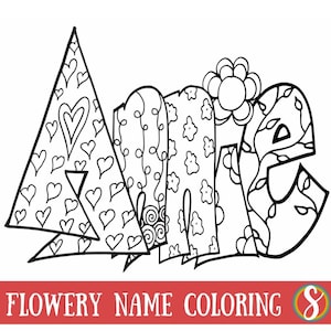 DIGITAL** FLOWER STYLE Custom Name Coloring Page - Purchase this item and include a note with the name or word you'd love. pdf