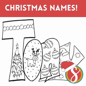 DIGITAL CHRISTMAS STYLE Custom Coloring Page Purchase Item & Include A Note With the Name Or Word You'd Love. pdf Christmas Style image 1