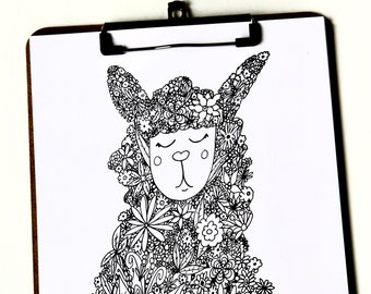 Llama **DIGITAL** Coloring Book, 30 Hand-Drawn Llama Pages, Print As Often As You'd Like For Personal Use