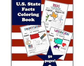 US States Digital Coloring Book, Social Studies Printables, Elementary Resources For Learning About States