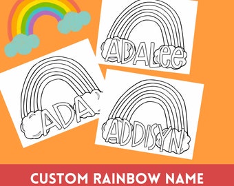 Digital * Custom Rainbow Name Coloring Page, Personalized, Colorable Sheet For Kids, Class Party Activity