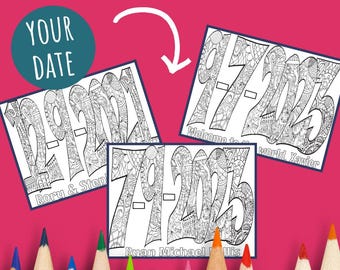 1 Custom Date Coloring Page- One Day Delivery, Date, Birthday, Anniversary - pdf -Bulk Options In Description - Personalized Coloring Sheet