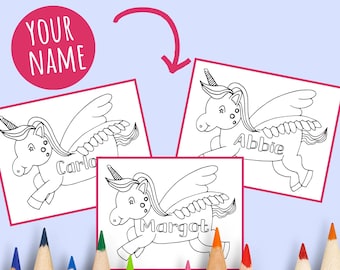 Custom Name Unicorn Coloring Page, Personalized, Digital Item, Bulk Options In Description, Gift, Party Favor, Class Activity