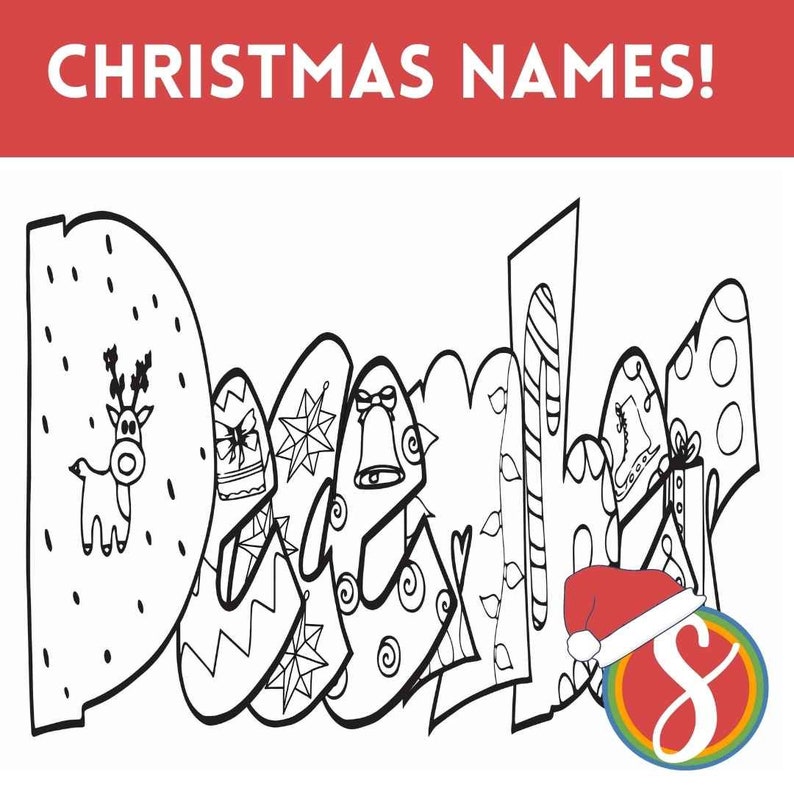 DIGITAL CHRISTMAS STYLE Custom Coloring Page Purchase Item & Include A Note With the Name Or Word You'd Love. pdf Christmas Style image 9
