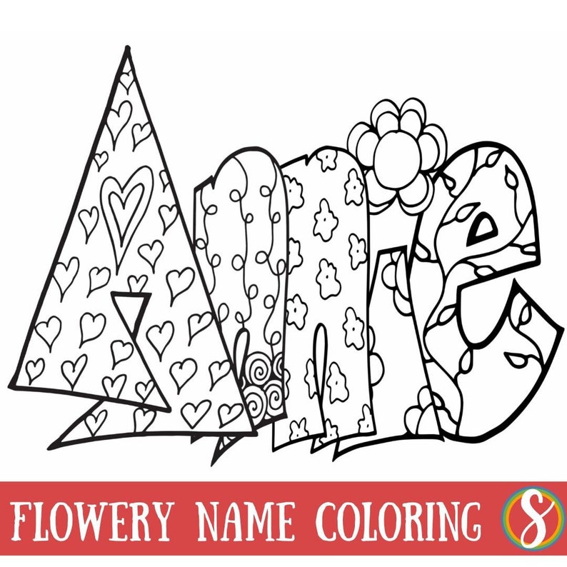 DIGITAL FLOWER STYLE Custom Name Coloring Page Purchase this item and include a note with the name or word you'd love. pdf image 1