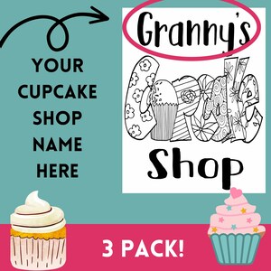 3 Pack Custom Cupcake Shop Coloring Page Printables - PDF - Kids