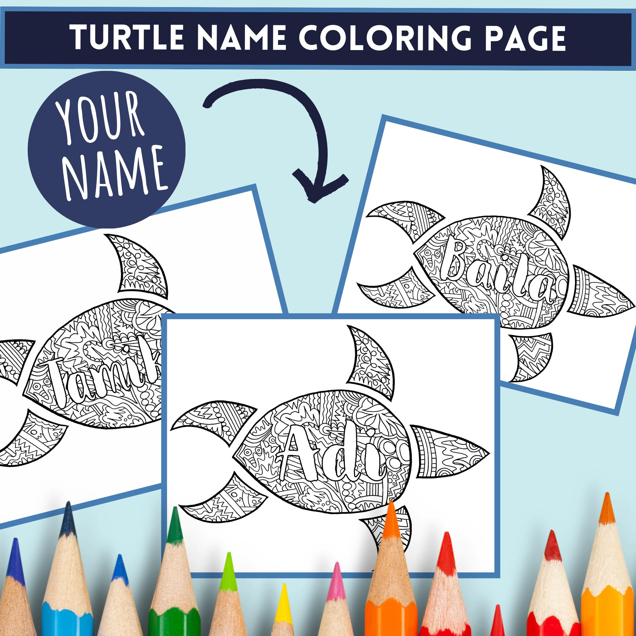 PERSONALIZED TURTLE COLORING Page - 24 Hour Digital Delivery, Zentangle ...