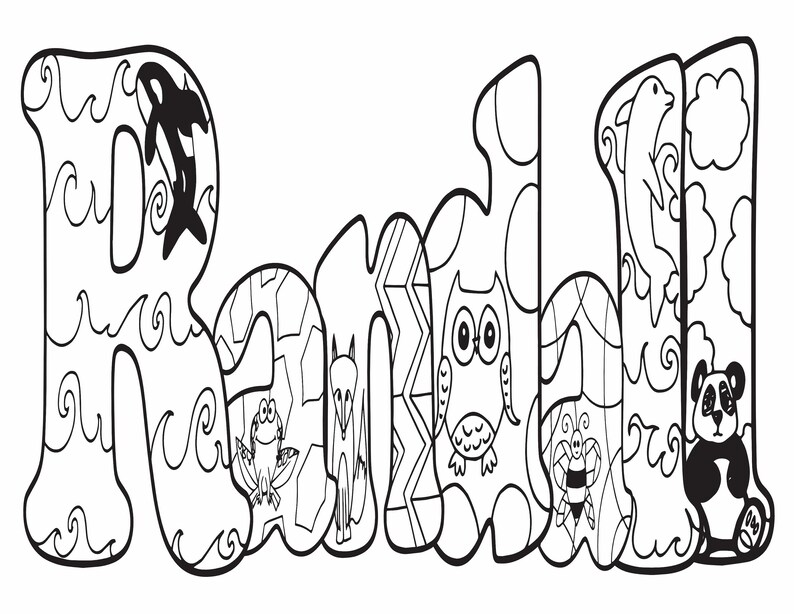 DIGITALANIMAL STYLE Name Custom Coloring Page Party Favor, Class Activity, Homeschool Art, Animal Print, Personalized image 9