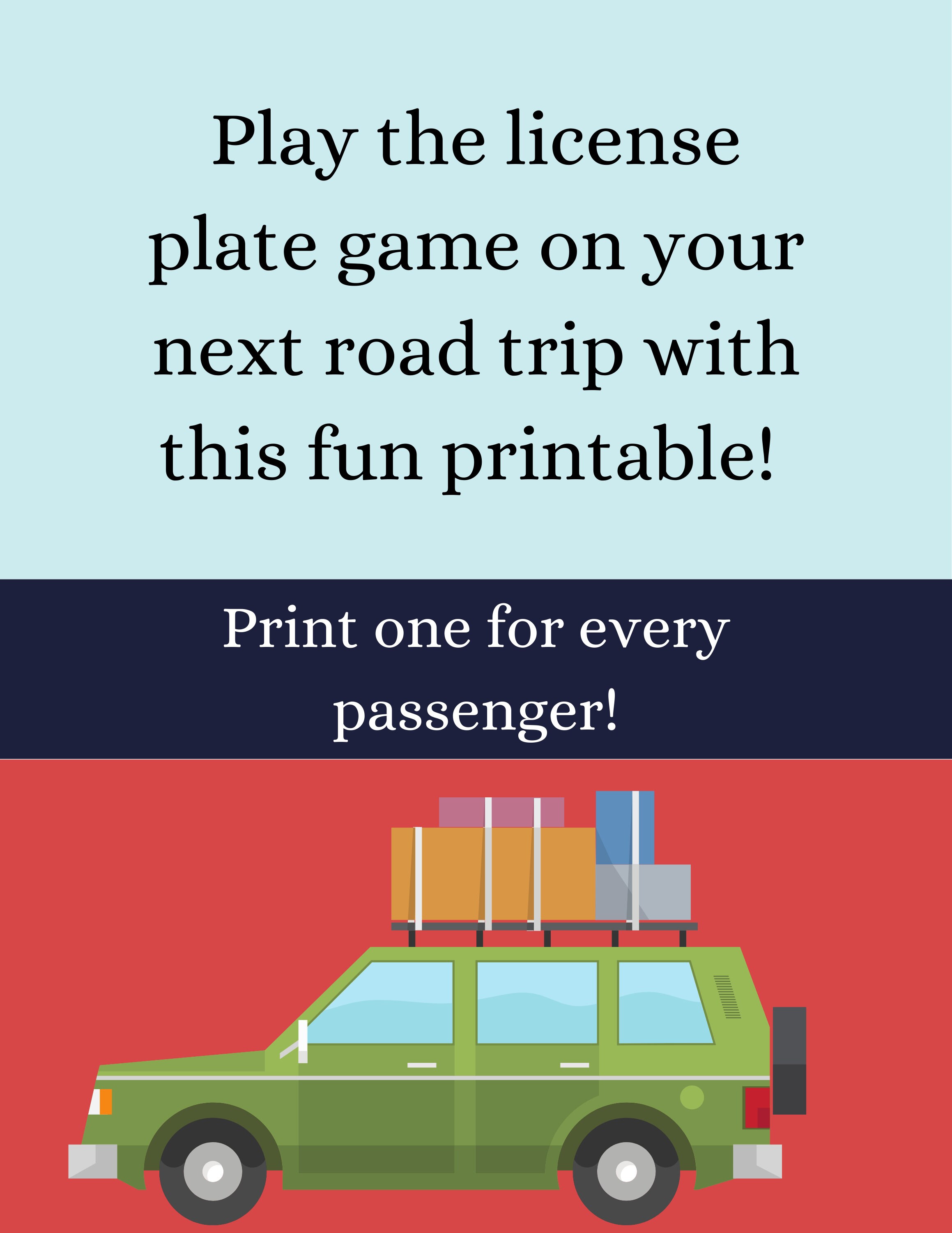 United States Printable License Plate Game Every State With State Name ...