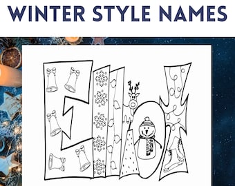 DIGITAL** WINTER STYLE Custom Coloring Page - Purchase Item & Include A Note With the Name Or Word You'd Love. pdf Winter Style