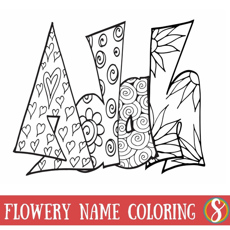 DIGITAL FLOWER STYLE Custom Name Coloring Page Purchase this item and include a note with the name or word you'd love. pdf image 3