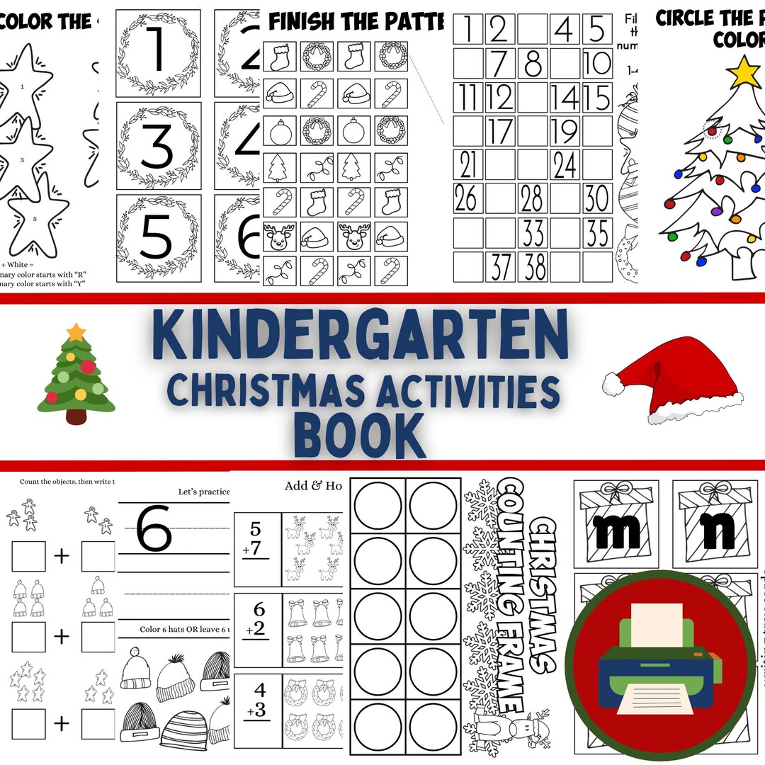 Christmas Themed Kindergarten Activities Worksheet, 20 Different