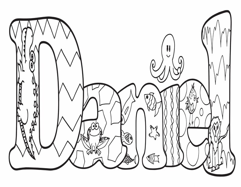 DIGITALANIMAL STYLE Name Custom Coloring Page Party Favor, Class Activity, Homeschool Art, Animal Print, Personalized image 6