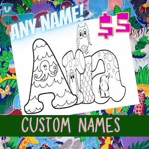 DIGITALANIMAL STYLE Name Custom Coloring Page Party Favor, Class Activity, Homeschool Art, Animal Print, Personalized image 2