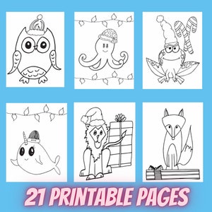 Animal Christmas Coloring Book A Digital Printable Book 21 Pages To Print & Color Each Page Has An Animal Plus Christmas Elements image 7