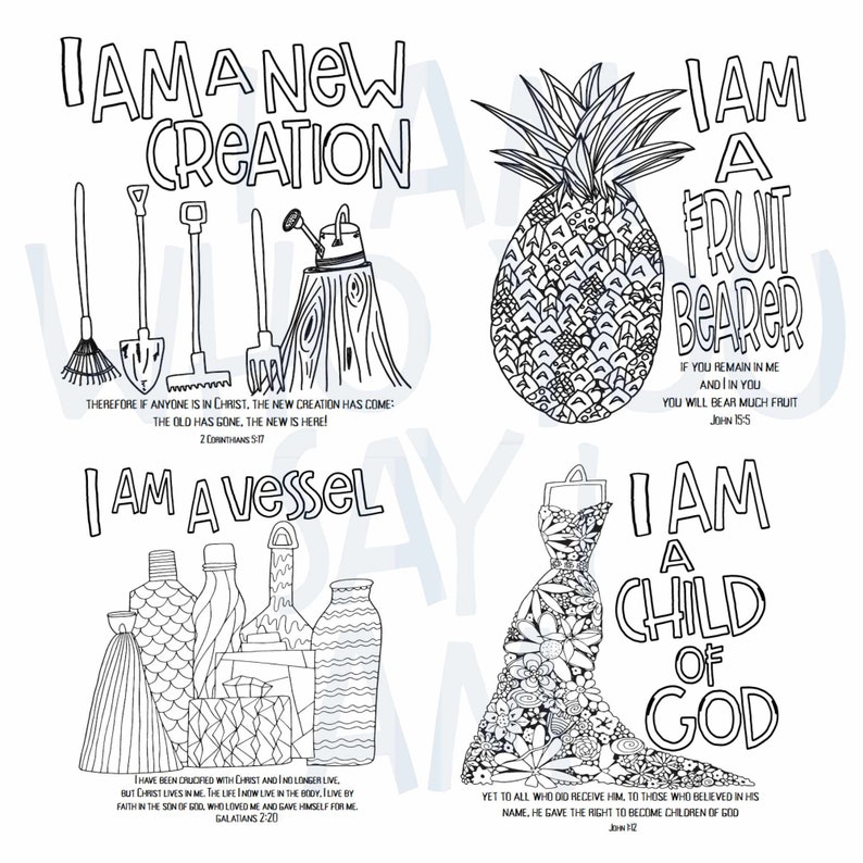 I am who you say i am christian digital coloring book for identity in