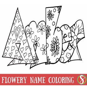 DIGITAL FLOWER STYLE Custom Name Coloring Page Purchase this item and include a note with the name or word you'd love. pdf image 2