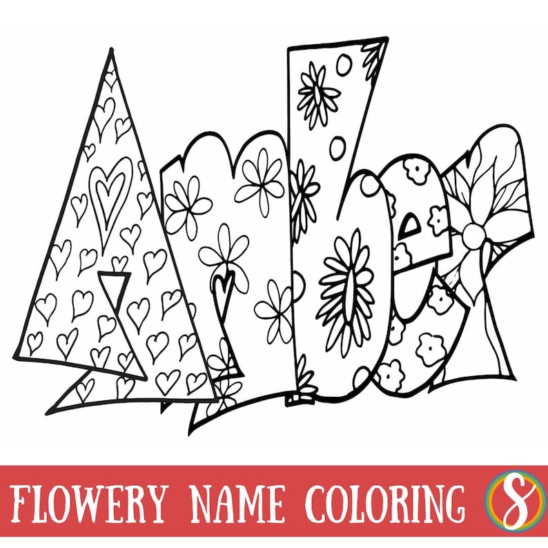 DIGITAL FLOWER STYLE Custom Name Coloring Page Purchase this item and include a note with the name or word you'd love. pdf image 2
