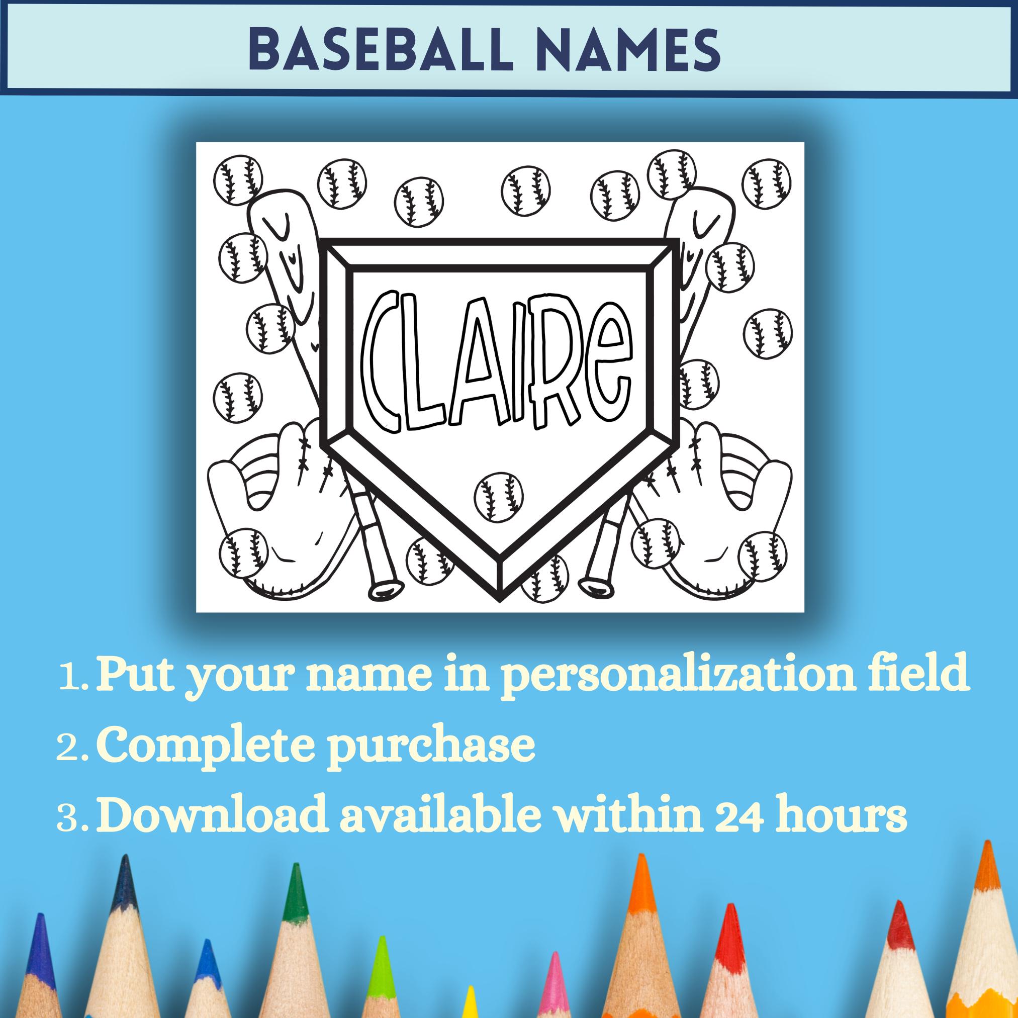 Digital * Custom Baseball Name Coloring Page, Personalized, Colorable ...