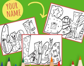 DIGITAL** CHRISTMAS STYLE Custom Coloring Page - Purchase Item & Include A Note With the Name Or Word You'd Love. pdf Christmas Style