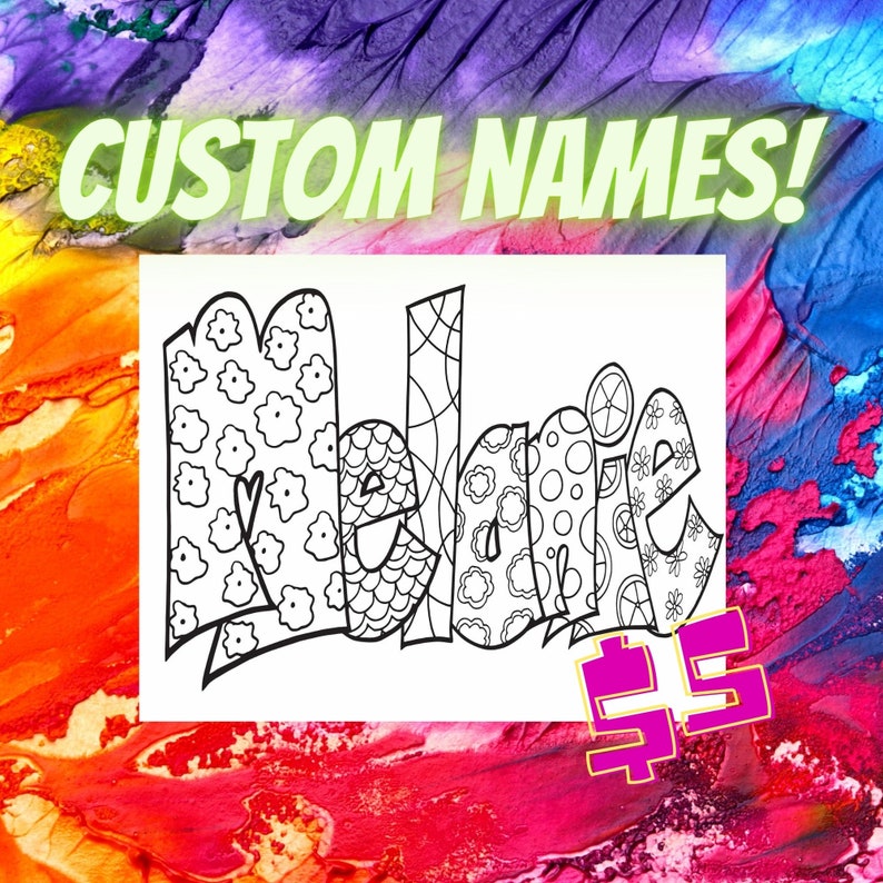 1 Name Coloring Page One Day Delivery, Classic Style pdf Bulk Options In Description Personalized Coloring Sheet image 2