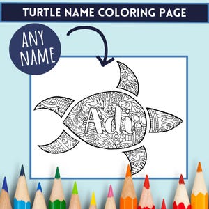 PERSONALIZED TURTLE COLORING Page - 24 Hour Digital Delivery, Zentangle ...