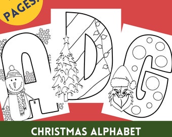 Christmas Letters Coloring Book - A Digital Printable Book - 26 Pages To Print & Color - A Page For Each Letter Plus Christmas Elements