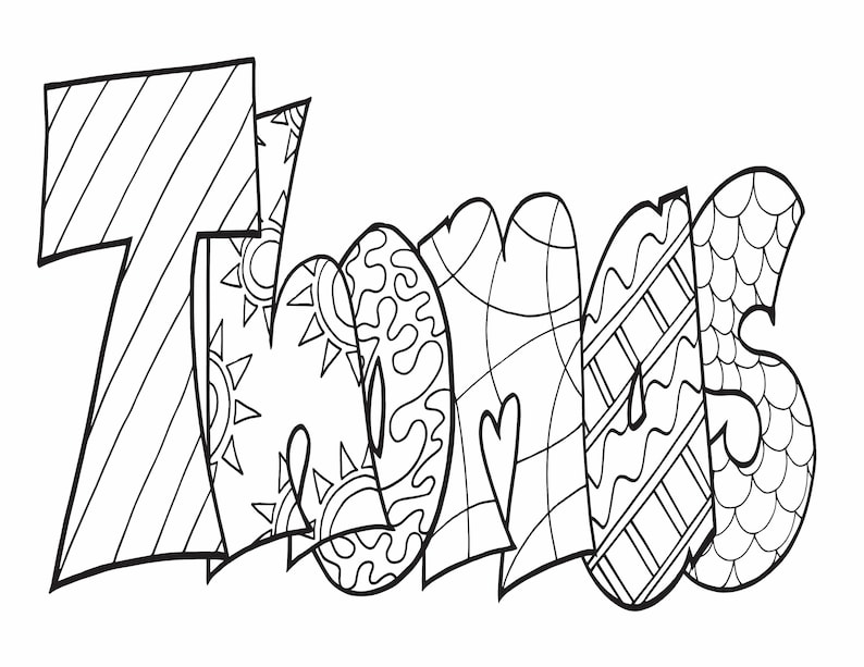 May include: A black and white coloring page featuring the word "Zonas" in a stylized, decorative font. The letters are filled with intricate patterns and designs.