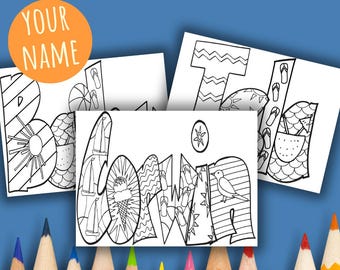 1 Name Coloring Page- BEACH Style -One Day Delivery - pdf -Bulk Options In Description - Personalized Coloring Sheet