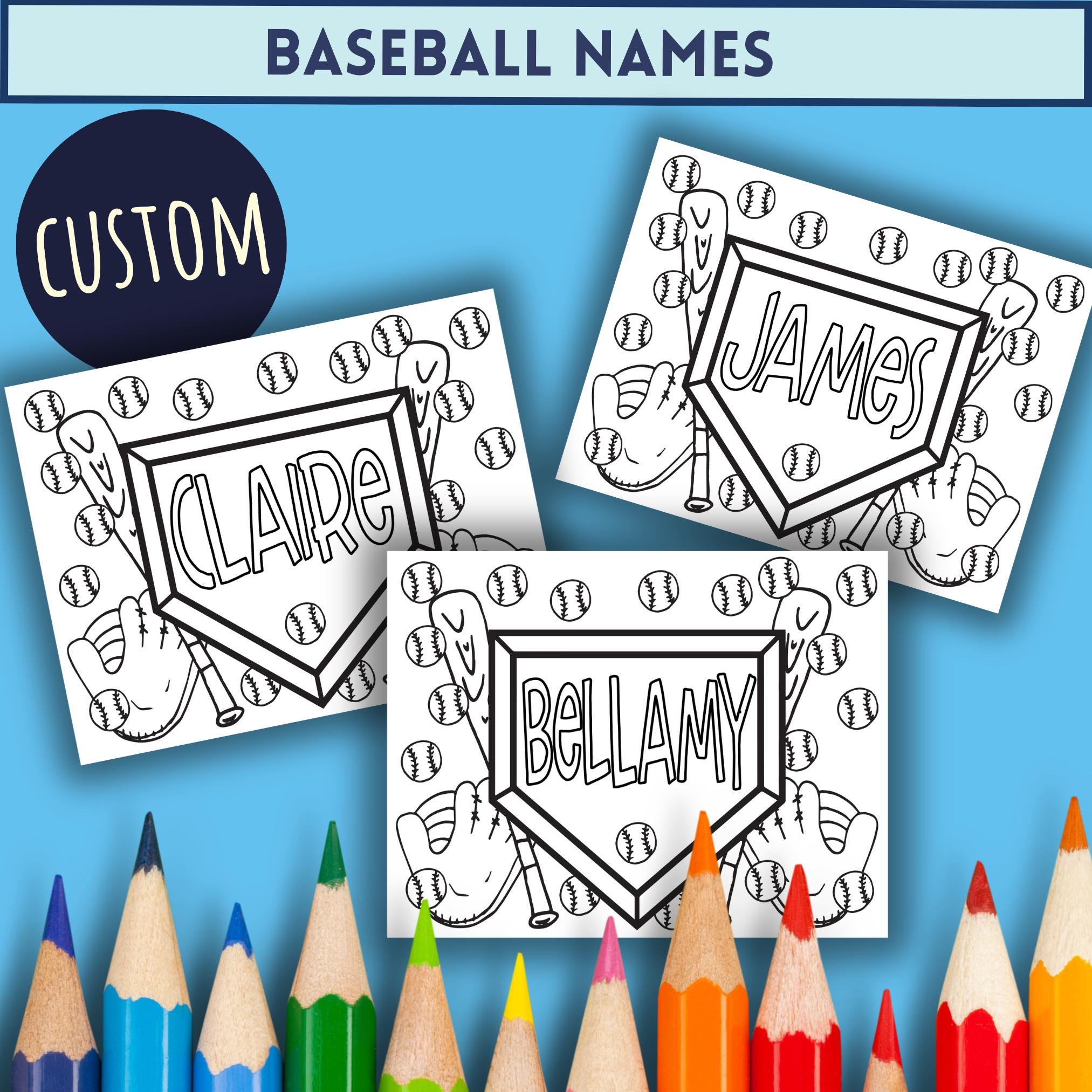 Digital * Custom Baseball Name Coloring Page, Personalized, Colorable ...