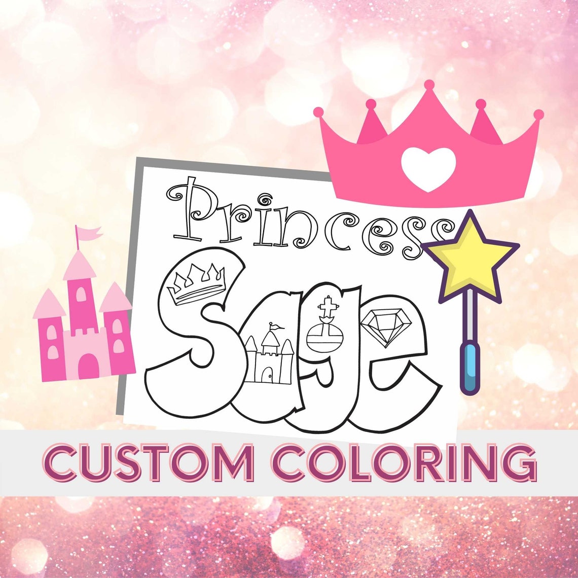 Princess Name Coloring Page Custom Colorable Digital Sheet | Etsy