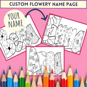 DIGITAL** FLOWER STYLE Custom Name Coloring Page - Purchase this item and include a note with the name or word you&#39;d love. pdf
