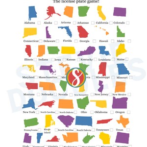 United States Printable - License Plate Game - Every State With State Name & A Check Box