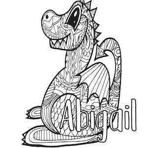 PERSONALIZED Dragon COLORING Page - Instantly Download and Print, Zentangle, Abstract, Printable, Line Art, Fantasy, Mythology