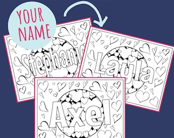 1 Name Coloring Page- One Day Delivery, Custom Heart Coloring Printable - pdf -Bulk Options In Description - Personalized Coloring Sheet