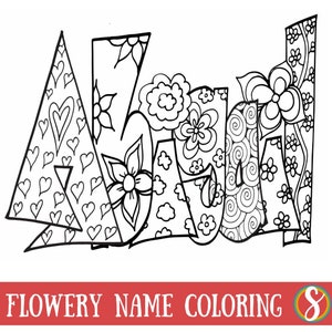 DIGITAL FLOWER STYLE Custom Name Coloring Page Purchase this item and include a note with the name or word you'd love. pdf image 4