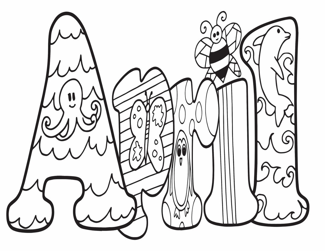 DIGITALANIMAL STYLE Name Custom Coloring Page Party Favor, Class