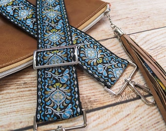 Guitar Purse Strap - Teal Crossbody, Adjustable Strap, Replacement Strap, Vintage Style - Guitar Crossbody Strap