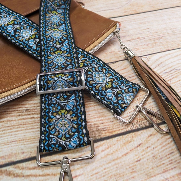 Guitar Purse Strap - Teal Crossbody, Adjustable Strap, Replacement Strap, Vintage Style - Guitar Crossbody Strap
