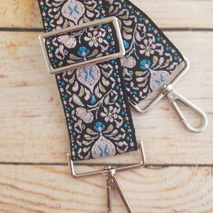 Woven Crossbody Bag Strap: Pink, Black, and Turquoise Floral