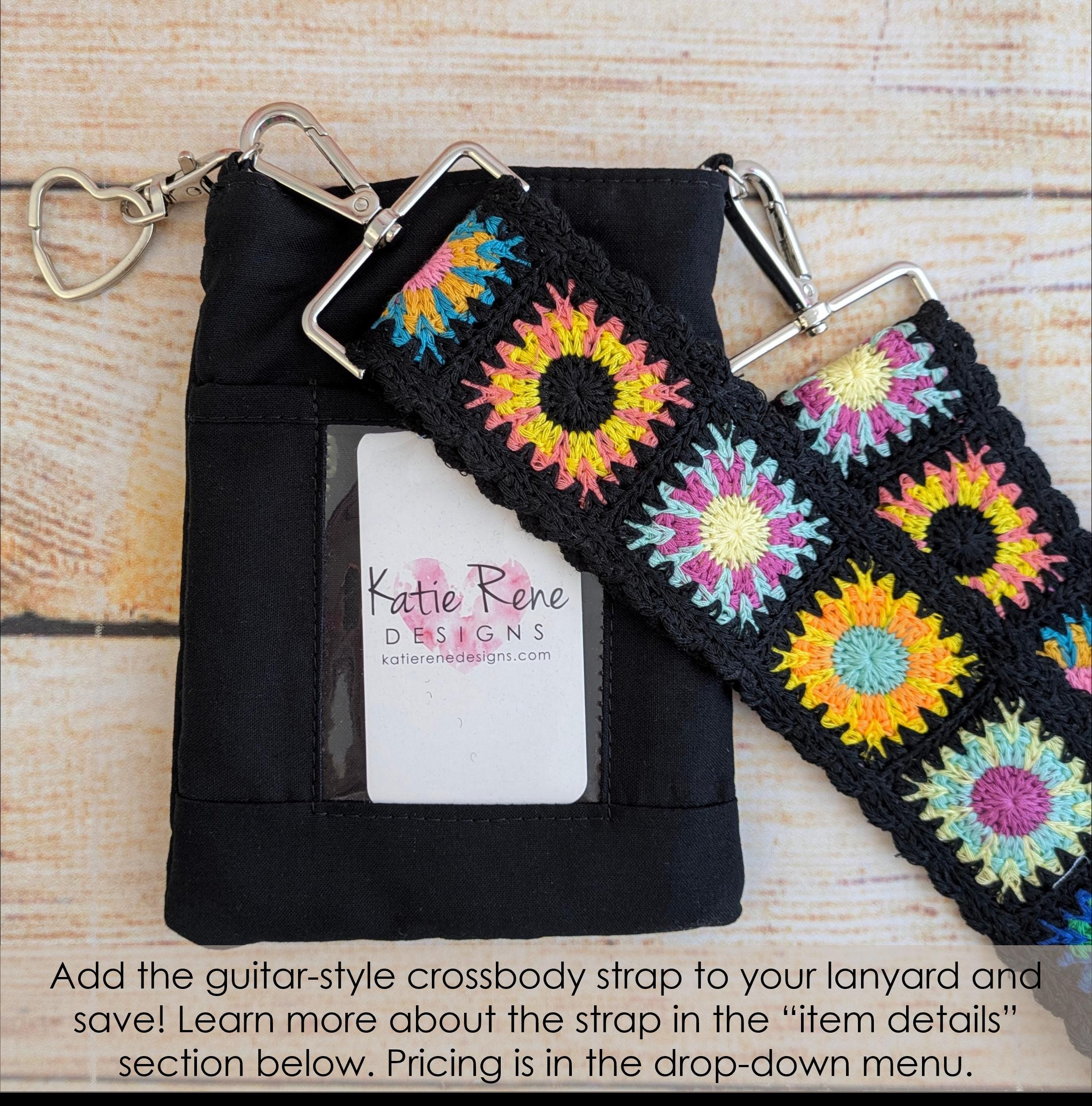 Crossbody Walkie Talkie Lanyard: Black With Floral Lining Teacher