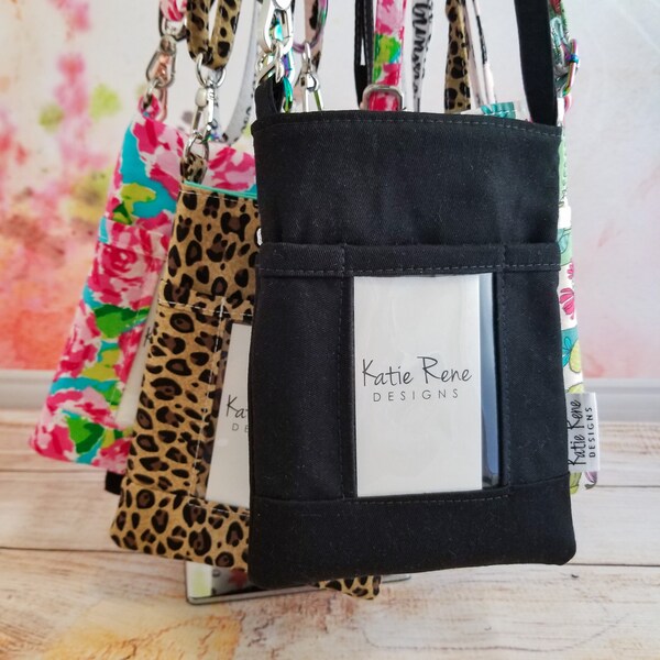 Custom crossbody phone lanyard with zipper pocket in the back. Designed for teachers and administrators. Made to order.