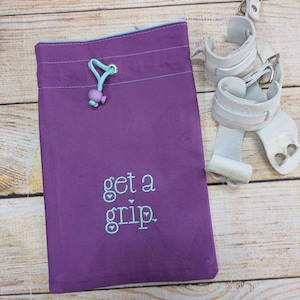 Gymnastics Grip Bag: Violet & Aqua Embroidered Drawstring Pouch