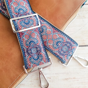 Guitar Crossbody Strap - Adjustable Strap, Woven Strap, Replacement Strap, Red and Blue, Retro Guitar Strap | Purse Guitar Strap