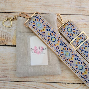 Purse Guitar Strap, handbag replacement strap in cream with blue and orange