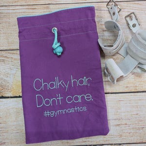 Gymnastics Grip Bag: Embroidered Violet & Aqua Chalk Bag
