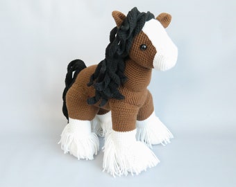 Clydesdale Standing Horse Crochet Gift-Stuffed Toy Animal Doll