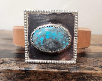 Kingman Turquoise and Leather Cuff Bracelet