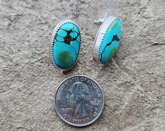 Hubei Turquoise and Sterling Silver Post Earrings, Handcrafted Turquoise Earrings